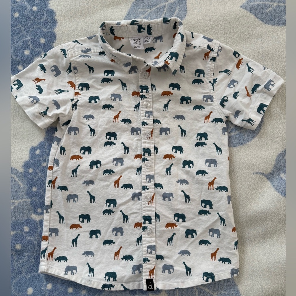 Deux Par Deux Boy’s Animal Print Button Up Shirt